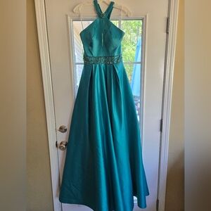 RACHEL ALLAN Teal Halter Gown, Size 6